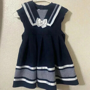 Jessica Ann Navy & White Sailor  Nautical Dress for Girls